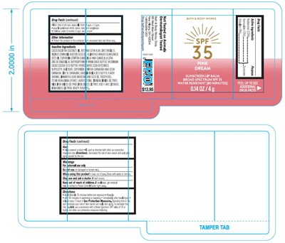 Summer dream drug facts box - bbw spf 35 Summer Dream lip balm drug facts box